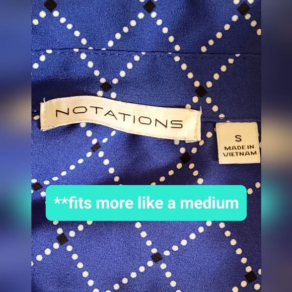 Notations Blue Diamond Pattern Blouse - Picture 4 of 4